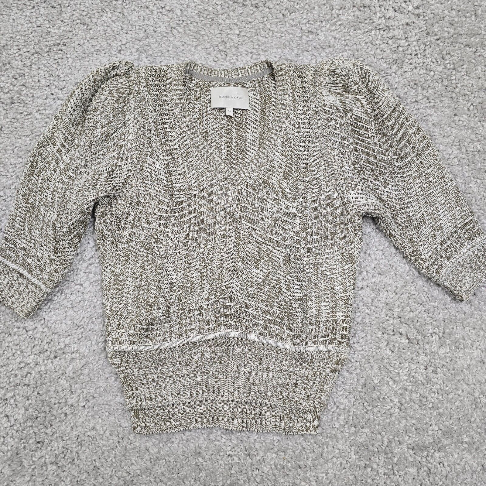 Brochu Walker Womens Arya Vee Puff Sleeve Knit Sweater Size Xs Neutral